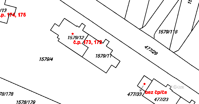 Malé Předměstí 172,173, Horšovský Týn na parcele st. 1579/12 v KÚ Horšovský Týn, Katastrální mapa