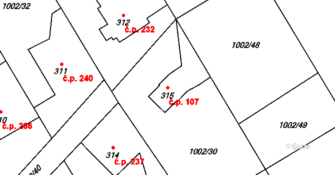 Velká Ves 107, Broumov na parcele st. 315 v KÚ Velká Ves u Broumova, Katastrální mapa