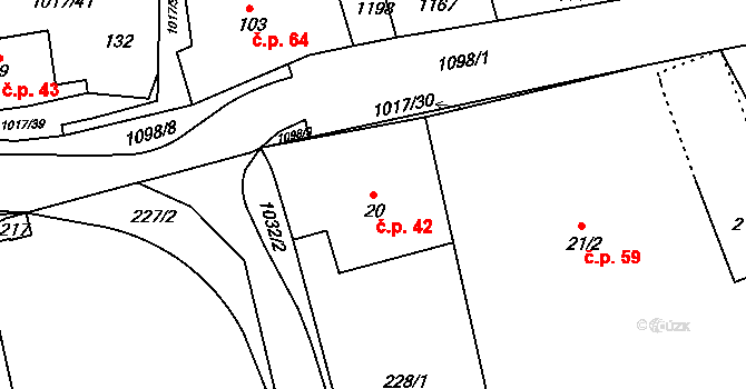 Velká Ledhuje 42, Police nad Metují na parcele st. 20 v KÚ Velká Ledhuje, Katastrální mapa