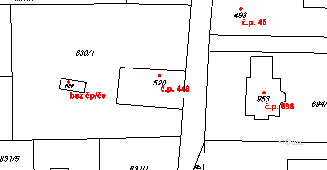 Horní Jelení 448 na parcele st. 520 v KÚ Horní Jelení, Katastrální mapa