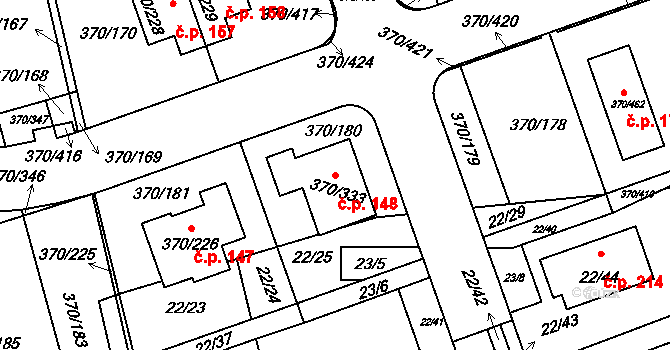 Cholupice 148, Praha na parcele st. 370/333 v KÚ Cholupice, Katastrální mapa