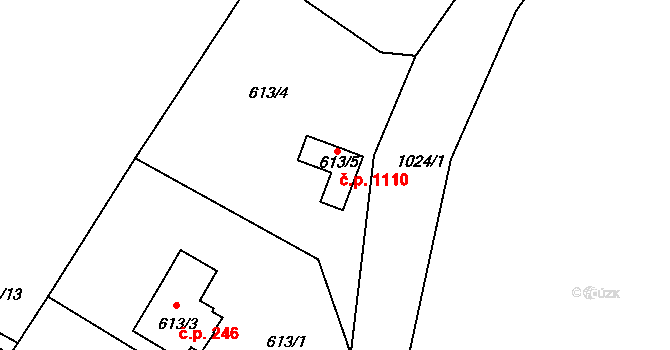 Srubec 1110 na parcele st. 613/5 v KÚ Srubec, Katastrální mapa