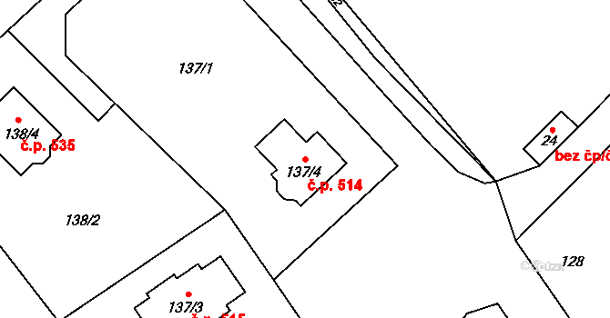 Hodslavice 514 na parcele st. 137/4 v KÚ Hodslavice, Katastrální mapa