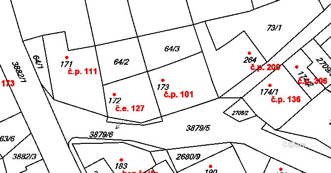 Besednice 101 na parcele st. 173 v KÚ Besednice, Katastrální mapa