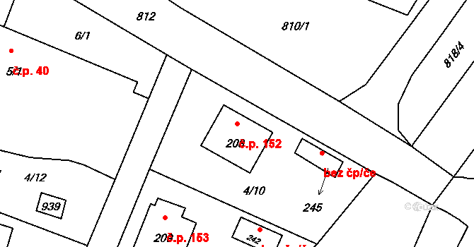 Lužany 152 na parcele st. 208 v KÚ Lužany u Přeštic, Katastrální mapa