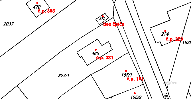 Čechy pod Kosířem 381 na parcele st. 463 v KÚ Čechy pod Kosířem, Katastrální mapa