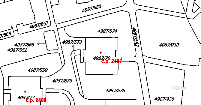 Louny 2487 na parcele st. 4987/76 v KÚ Louny, Katastrální mapa