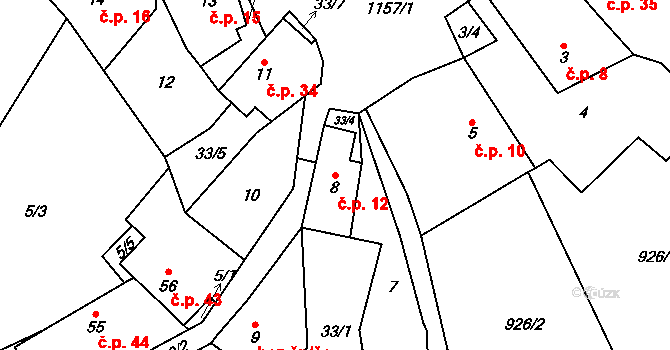 Chvalov 12, Stebno na parcele st. 8 v KÚ Chvalov, Katastrální mapa