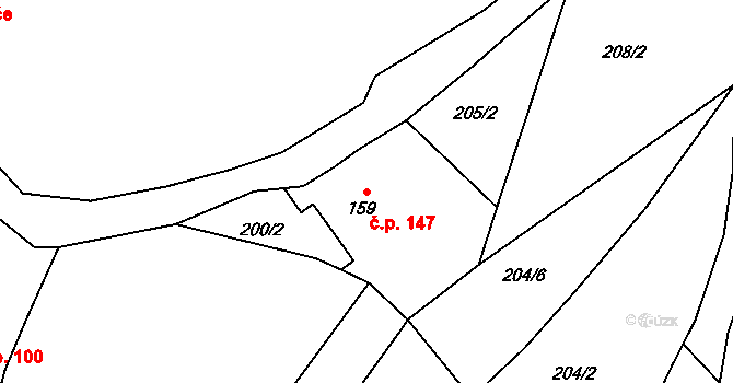 Lampertice 147 na parcele st. 159 v KÚ Lampertice, Katastrální mapa