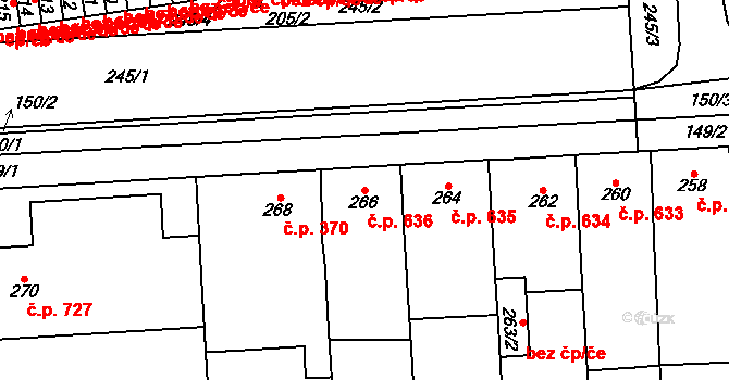 Pohořelice 636 na parcele st. 266 v KÚ Pohořelice nad Jihlavou, Katastrální mapa