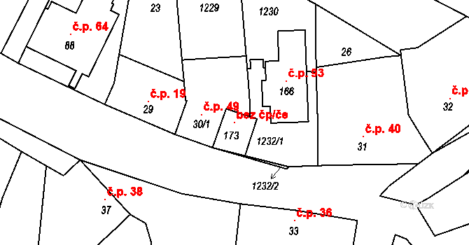 Bařice-Velké Těšany 102290164 na parcele st. 173 v KÚ Bařice, Katastrální mapa