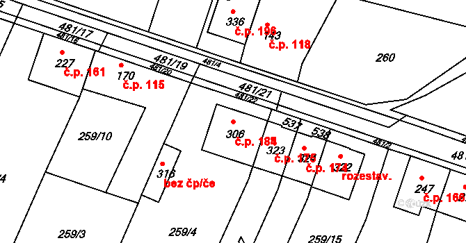 Žopy 184, Holešov na parcele st. 306 v KÚ Žopy, Katastrální mapa