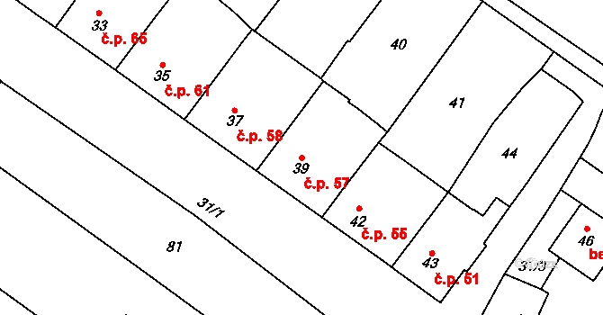 Derflice 57, Znojmo na parcele st. 39 v KÚ Derflice, Katastrální mapa