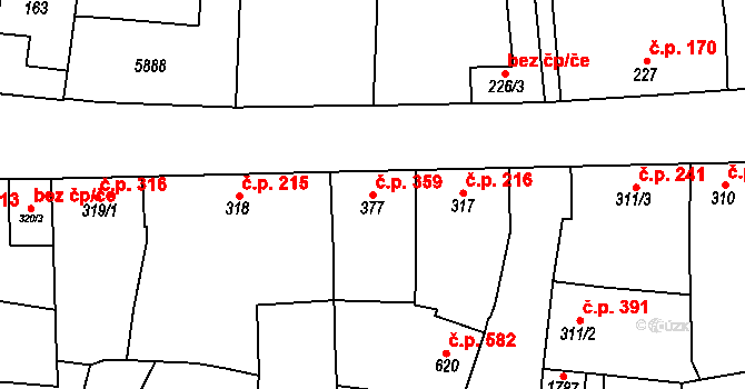 Hrušovany nad Jevišovkou 359 na parcele st. 377 v KÚ Hrušovany nad Jevišovkou, Katastrální mapa