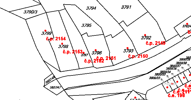 Znojmo 2151 na parcele st. 3796 v KÚ Znojmo-město, Katastrální mapa