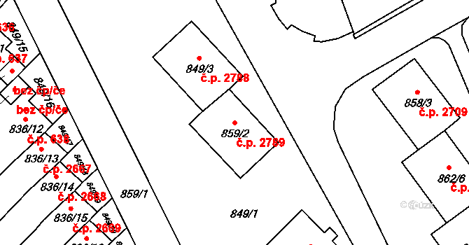 Znojmo 2789 na parcele st. 859/2 v KÚ Znojmo-město, Katastrální mapa
