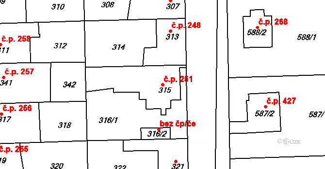 Sedlec 251, Kutná Hora na parcele st. 315/1 v KÚ Sedlec u Kutné Hory, Katastrální mapa