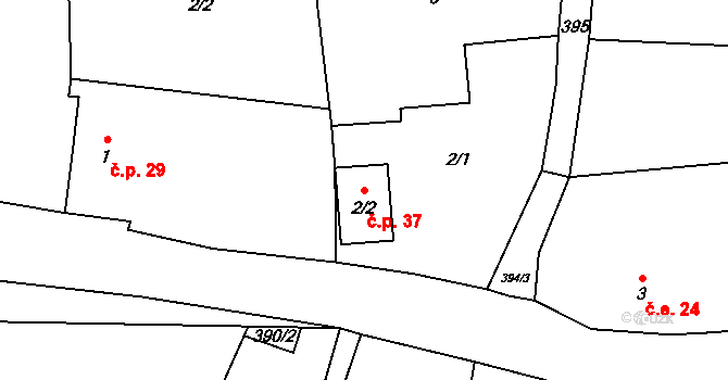 Mezholezy 37, Miskovice na parcele st. 2/2 v KÚ Mezholezy u Kutné Hory, Katastrální mapa