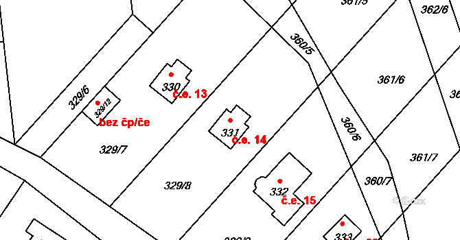 Dojetřice 14, Sázava na parcele st. 331 v KÚ Dojetřice, Katastrální mapa