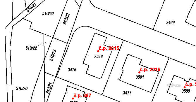 Nový Bydžov 2015 na parcele st. 3596 v KÚ Nový Bydžov, Katastrální mapa