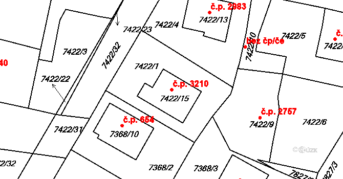 Mělník 3210 na parcele st. 7422/15 v KÚ Mělník, Katastrální mapa
