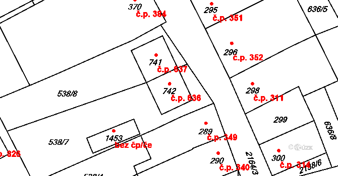 Lišov 636 na parcele st. 742 v KÚ Lišov, Katastrální mapa
