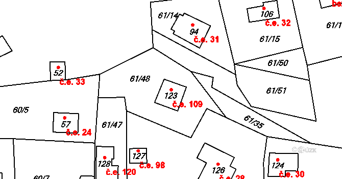 Nivy 109, Děpoltovice na parcele st. 123 v KÚ Nivy, Katastrální mapa
