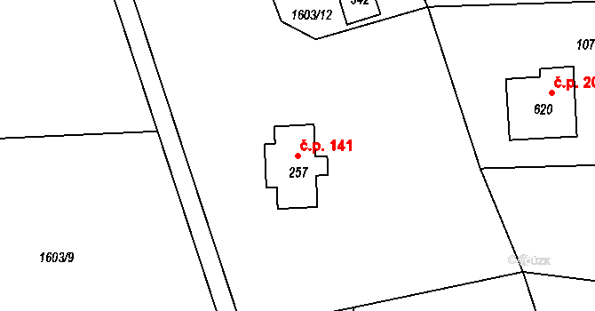 Alšovice 141, Pěnčín na parcele st. 257 v KÚ Alšovice, Katastrální mapa