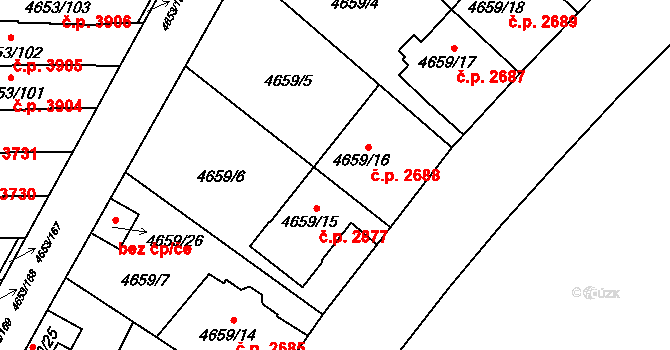Jihlava 2688 na parcele st. 4659/16 v KÚ Jihlava, Katastrální mapa