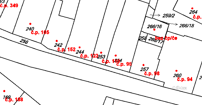 Moutnice 119 na parcele st. 253 v KÚ Moutnice, Katastrální mapa