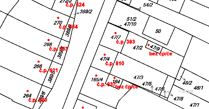 Lužice 810 na parcele st. 47/4 v KÚ Lužice u Hodonína, Katastrální mapa