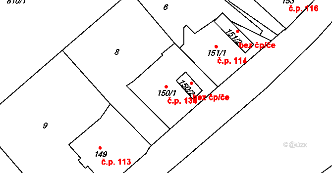Ruda 134, Tvrdkov na parcele st. 150/1 v KÚ Ruda u Rýmařova, Katastrální mapa