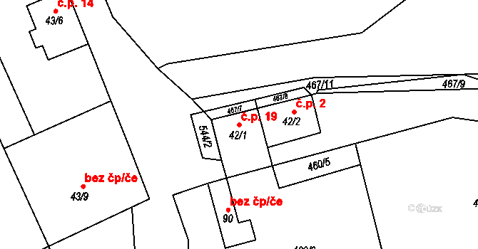 Kvašťov 19, Sedlec-Prčice na parcele st. 42/1 v KÚ Přestavlky u Sedlce, Katastrální mapa