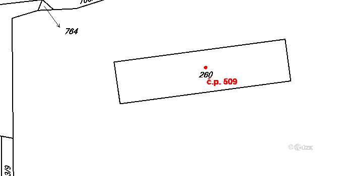 Skuheř 509, Kamenice na parcele st. 260 v KÚ Těptín, Katastrální mapa