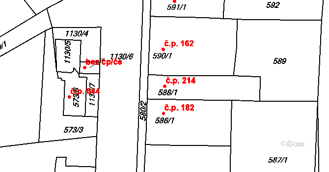 Tuchlovice 214 na parcele st. 588/1 v KÚ Tuchlovice, Katastrální mapa