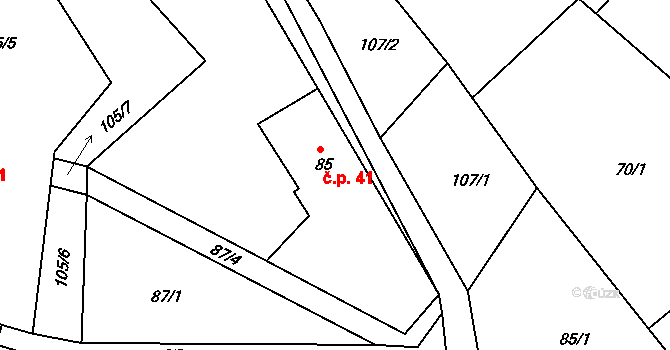 Kobyly 41 na parcele st. 85 v KÚ Kobyly, Katastrální mapa