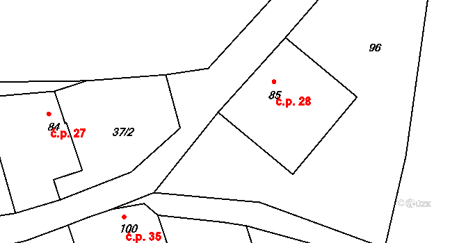 Vlastibořice 28 na parcele st. 85 v KÚ Vlastibořice, Katastrální mapa