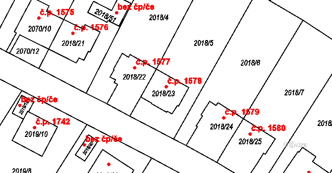 Boskovice 1578 na parcele st. 2018/23 v KÚ Boskovice, Katastrální mapa