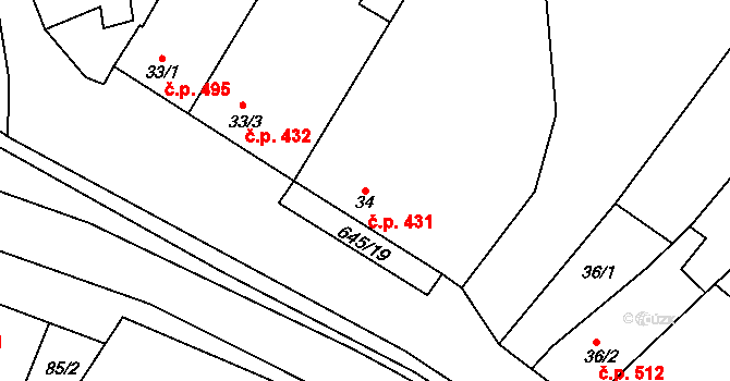 Chvalčov 431 na parcele st. 34 v KÚ Chvalčova Lhota, Katastrální mapa