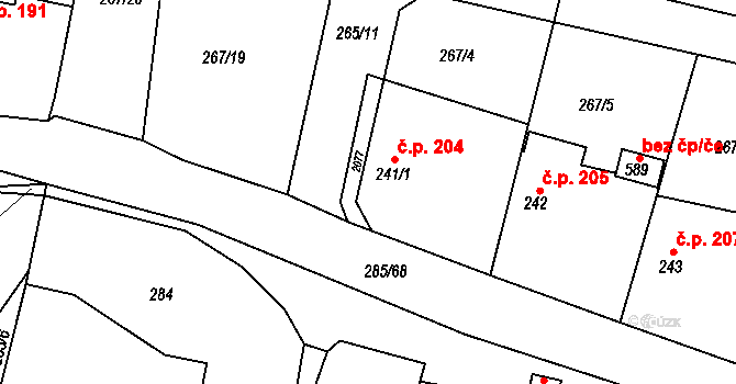 Rosovice 204 na parcele st. 241/1 v KÚ Rosovice, Katastrální mapa