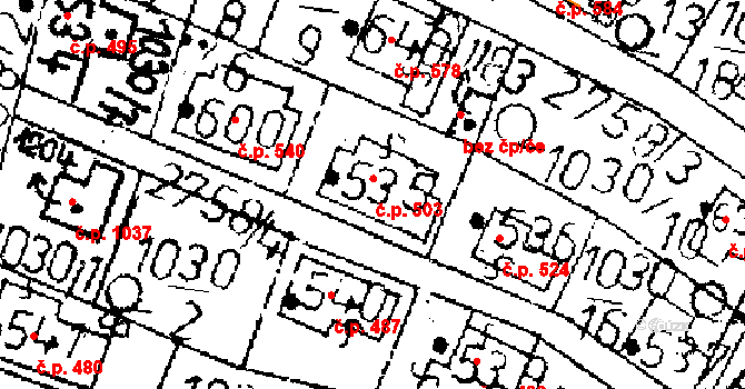 Kamenický Šenov 503 na parcele st. 535 v KÚ Kamenický Šenov, Katastrální mapa