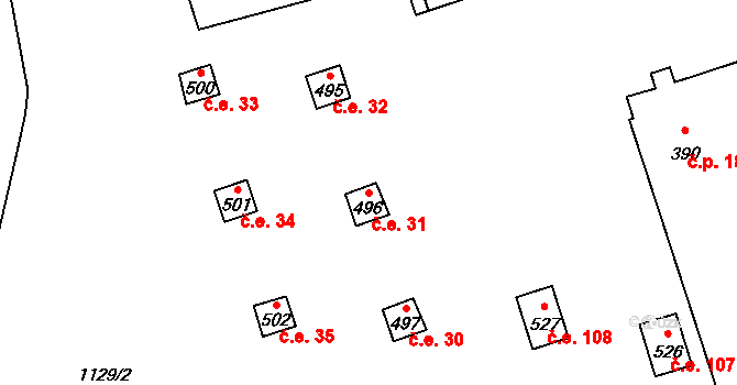 Sloup v Čechách 31 na parcele st. 496 v KÚ Sloup v Čechách, Katastrální mapa