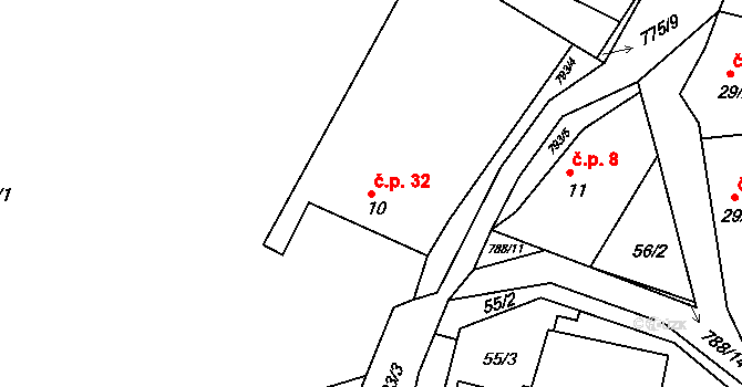 Předonín 32, Bechlín na parcele st. 10 v KÚ Předonín, Katastrální mapa