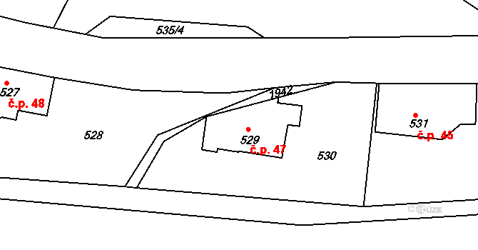 Košťálov 47 na parcele st. 529 v KÚ Košťálov, Katastrální mapa