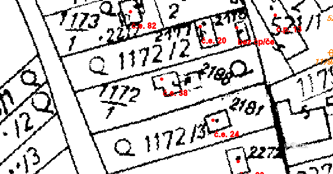 Byšičky 38, Lysá nad Labem na parcele st. 2188 v KÚ Lysá nad Labem, Katastrální mapa