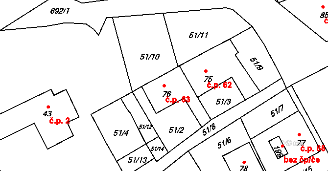 Rašovice 63, Klášterec nad Ohří na parcele st. 76 v KÚ Rašovice u Klášterce nad Ohří, Katastrální mapa