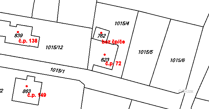 Děčín XXI-Horní Oldřichov 72, Děčín na parcele st. 623 v KÚ Horní Oldřichov, Katastrální mapa