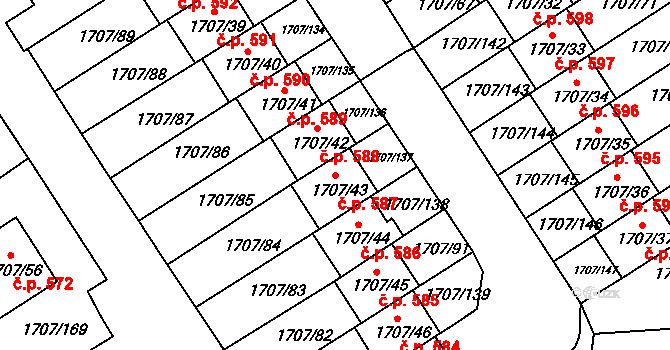 Miřetice u Klášterce nad Ohří 587, Klášterec nad Ohří na parcele st. 1707/43 v KÚ Miřetice u Klášterce nad Ohří, Katastrální mapa