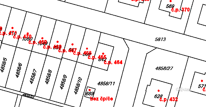 Mohelno 464 na parcele st. 642 v KÚ Mohelno, Katastrální mapa