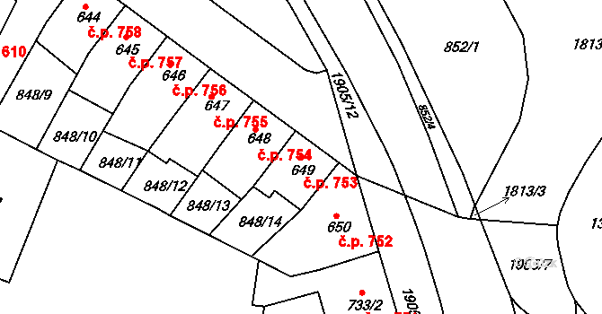 Předměstí 753, Svitavy na parcele st. 649 v KÚ Svitavy-předměstí, Katastrální mapa